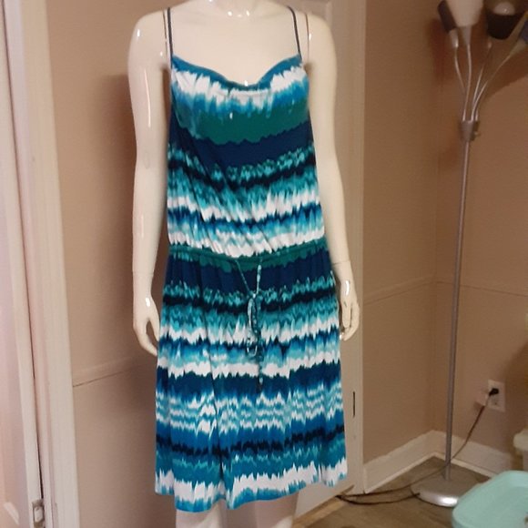 Lane Bryant Dresses & Skirts - Lane Bryant Aqua Blue & Green Dress W/ Drawstring Waist